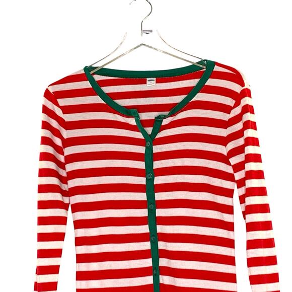 Old Navy M Christmas Striped Waffle One Piece Family Pajamas Red White Adult - Picture 4 of 9